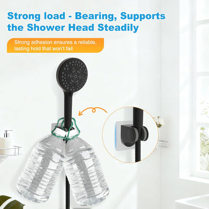 Hibbent Shower Head Holder, Strong Adhesive, Waterproof, Height Adjustable, Wall Mount, No Drilling, Matte Black