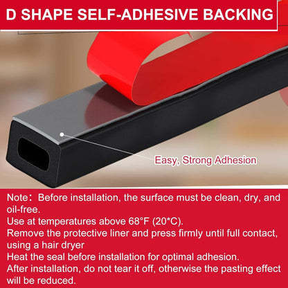 Pangda 20 Ft Rectangular Rubber Seal Strip with Self-Adhesive Tape, 1" W x 1/2" H Foam Rubber Weather Stripping for Boat, Automobile, RV, Ship, Garage Door/Window Seal, Black (Double Hole)