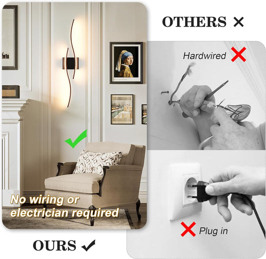 KARTOOSH Battery Operated Wall Sconces Set of Two with Remote Control, Dimmable/3 Colors/Night-Light/Timer/Memory, Gold Modern Wireless LED Sconce for Living Room, Hallway, Bedroom, 27.5 Inch (2 Pack)