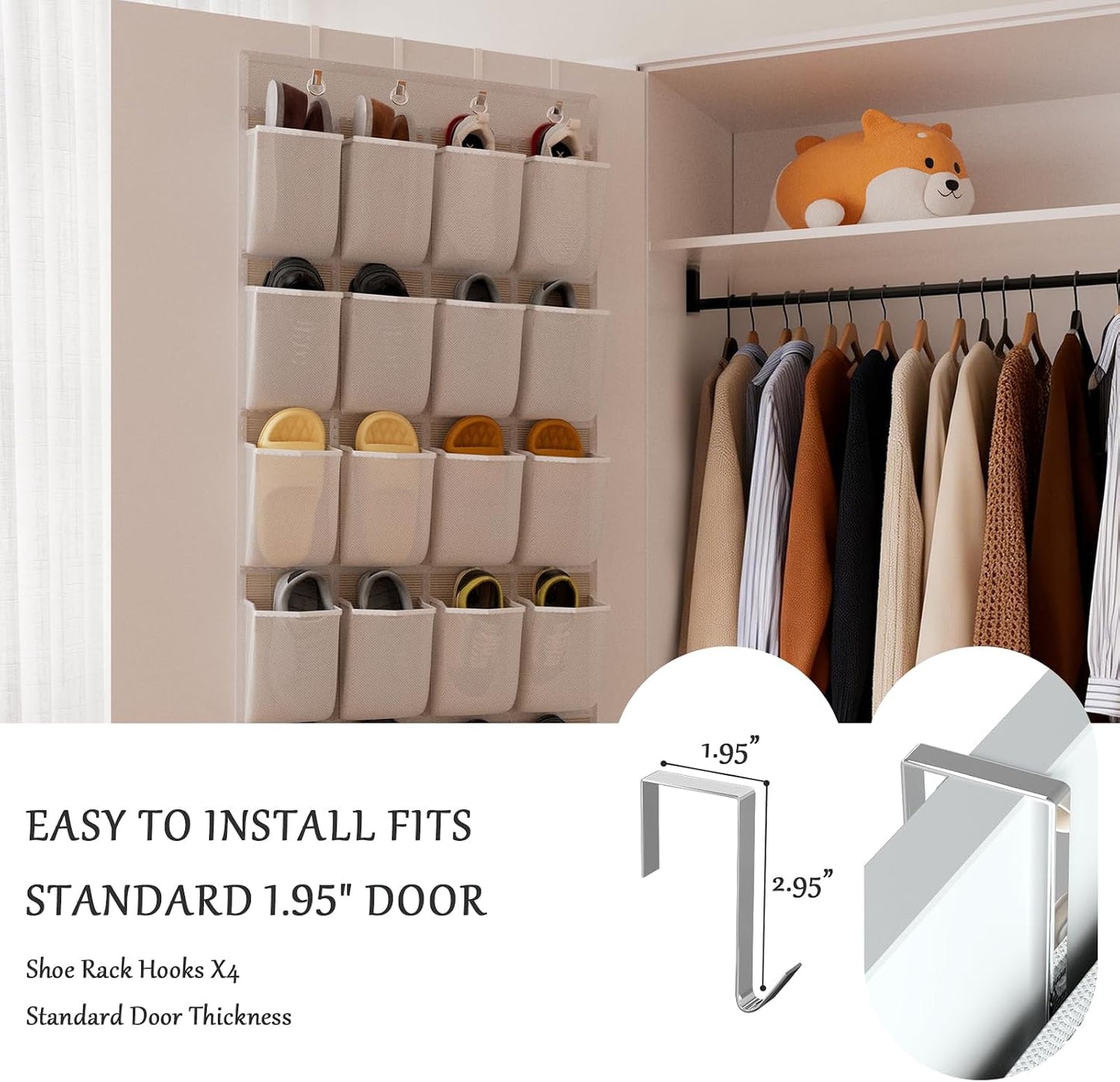 homyfort Over the Door Shoe Organizer, Hanging Shoe Rack Storage Holder with 24 Large Pockets for Closet Door, Men Women Kids Shoes, Cruise (Black)
