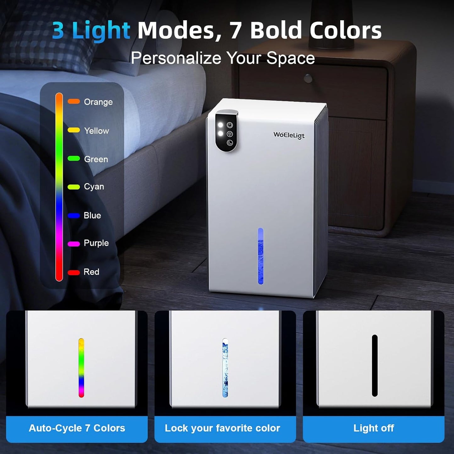 98 OZ Small Dehumidifier for Home 1000 Sq Ft, Quiet Dehumidifier with Drain Hose, Auto Shut-Off, Sleep Mode, 7-Color Light for Basement, Bedroom, Bathroom, Closet, RV (Sliver White)