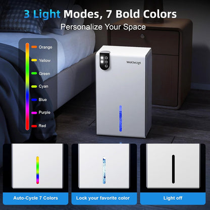 98 OZ Small Dehumidifier for Home 1000 Sq Ft, Quiet Dehumidifier with Drain Hose, Auto Shut-Off, Sleep Mode, 7-Color Light for Basement, Bedroom, Bathroom, Closet, RV (Sliver White)