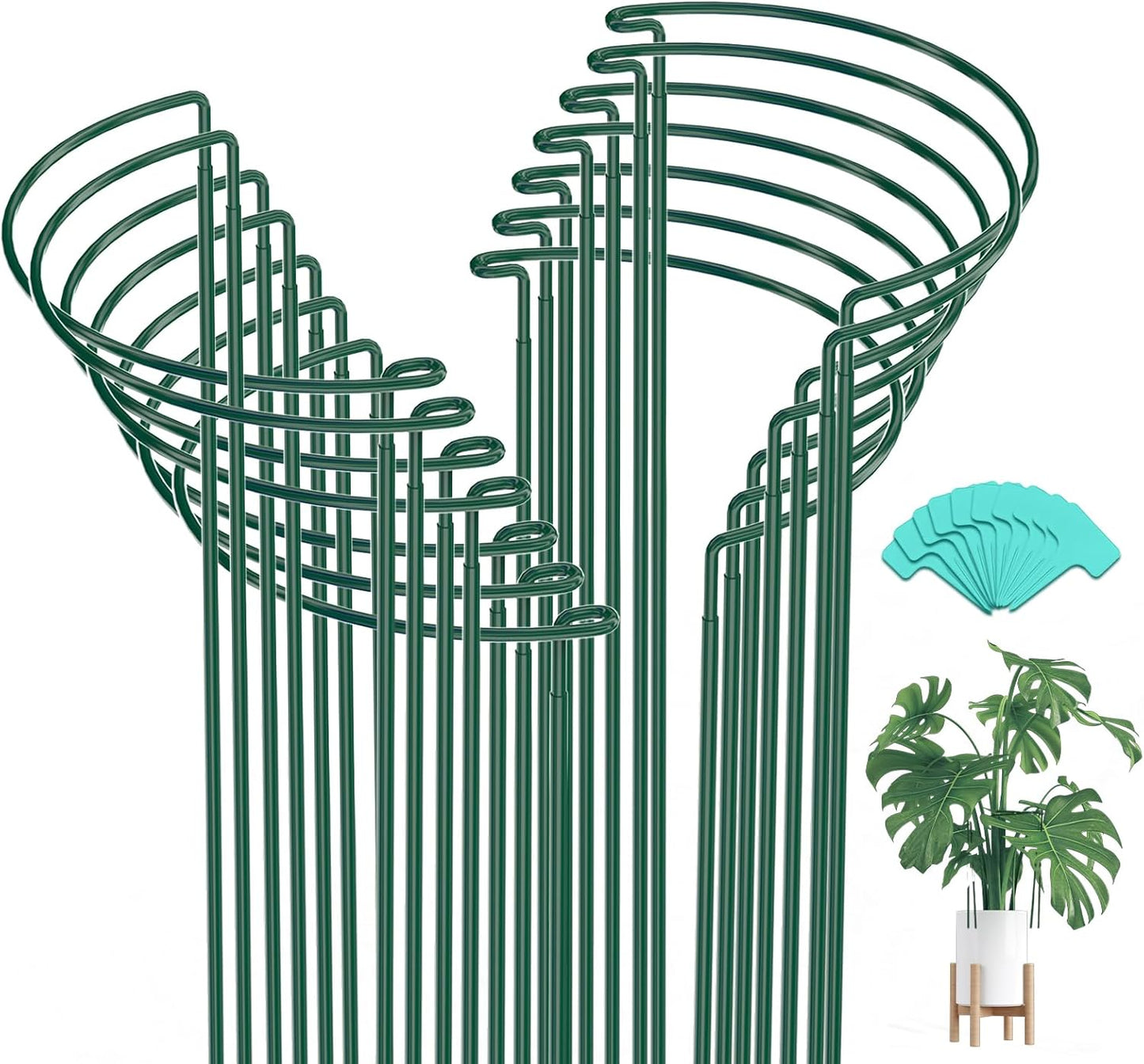 8 Pack 24 In Plant Support Stakes, Peony Cages And Supports with 15 Lables | Rust-proof Metal Plant Stakes, Adjustable Plant Supports For Outdoor Plants, Peony Cage, Flower Stakes for Plants，Hydrangea