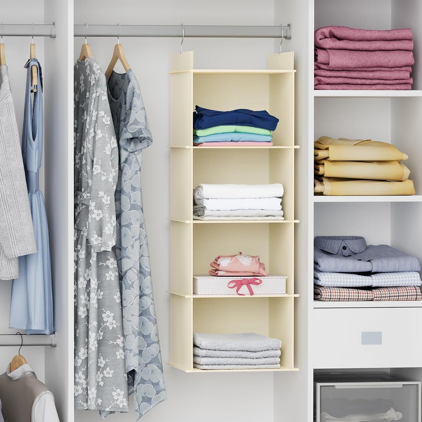 YOUDENOVA Hanging Closet Organizer, 6-Shelf Closet Hanging Shelves, Grey