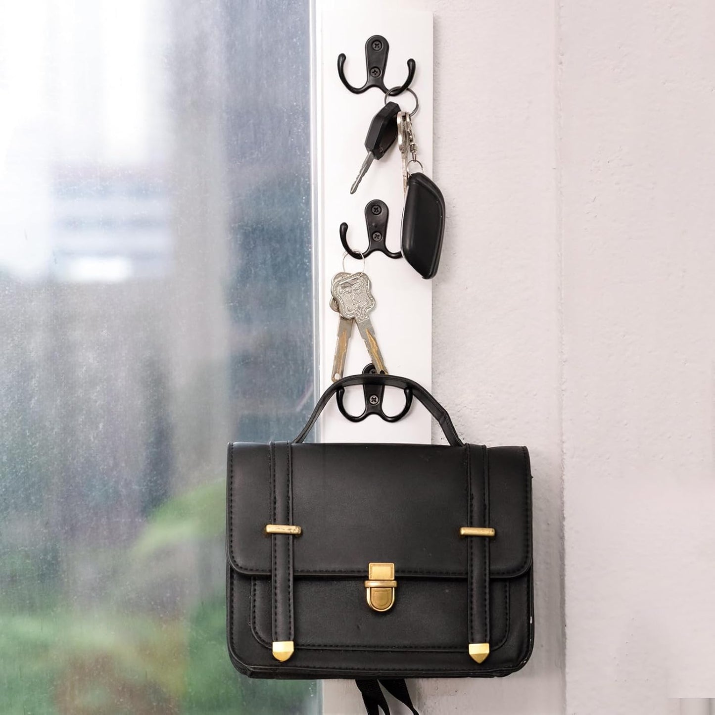 Yohsnor Vertical Key Holder for Wall - Mounted Wooden Key Rack Organizer with Hooks for Home Entryway, Laundry Room & Garage - Perfect Space-Saving Storage Solution for Keys, Wallets & Pet Leashes