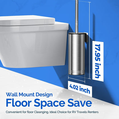 HAMITOR Toilet Brush and Holder Set: 304 Stainless Steel Heavy Duty Deep Cleaning Bowl Cleaner Brush with Curved Bristle - Wall-Mounted for Home Apartment Bathroom Accessories Silver 1 Pack