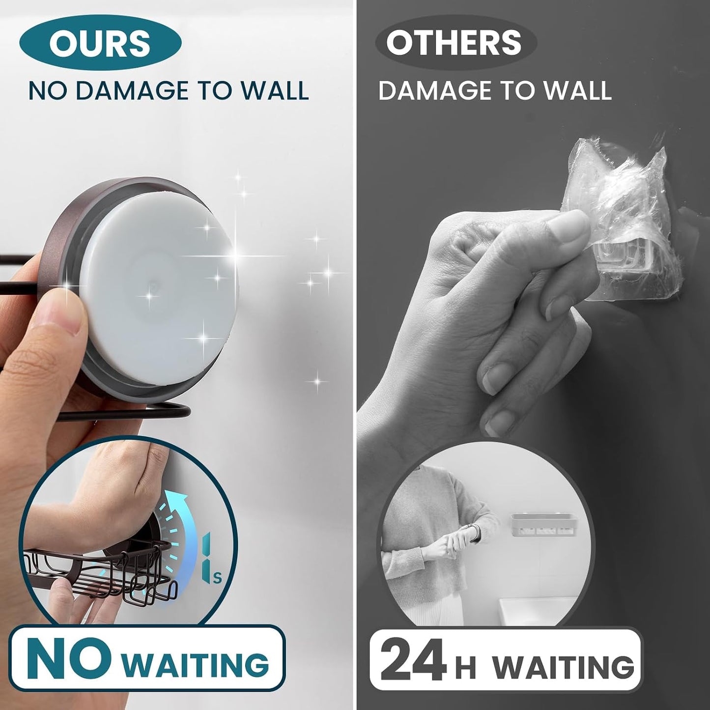 TAILI Soap Holder for Shower – Suction Cup Bar Soap Dish with Hooks, Rustproof Stainless Steel, Self-Draining Sponge Holder with Razor Holder for Bathroom & Kitchen, Black