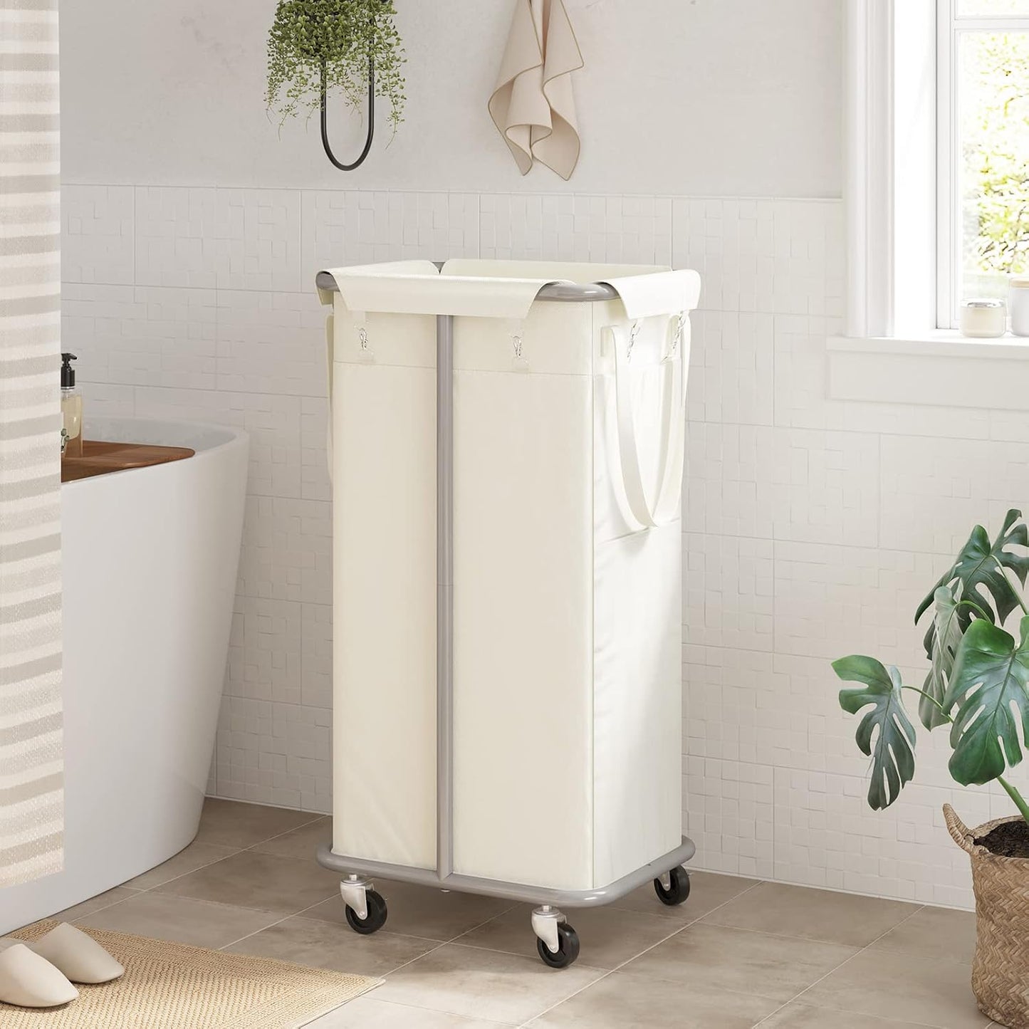 WOWLIVE Laundry Hamper with Wheels 260L Rolling Laundry Basket 3 Section Organizer Laundry Cart with Steel Frame and Removable Bags Large Dirty Clothes Hamper Dorm Room Storage for Bedroom