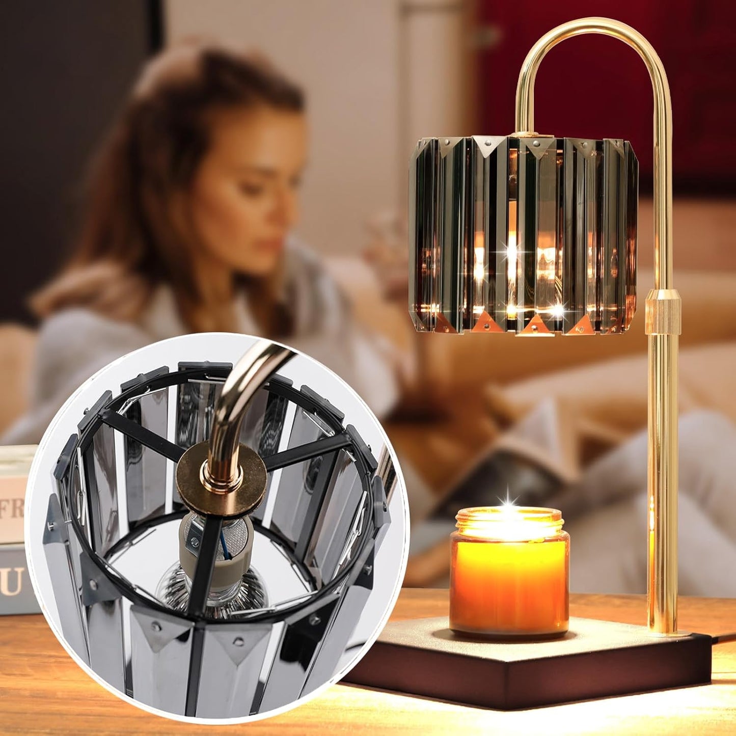 Yuichoy Candle Warmer Lamp with Timer, Dimmable Electric Candle Wamer Adjustable Height, Glass Modern Candles Melter Lamp, Gifts for Women Mom, Clear