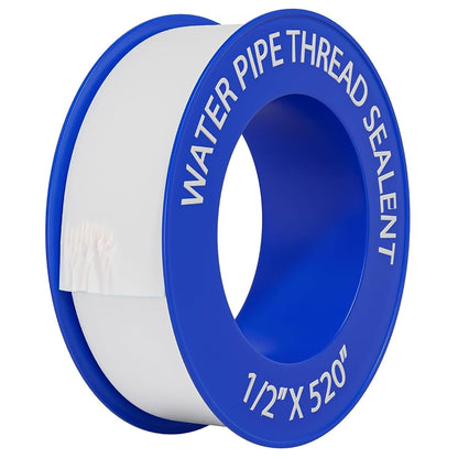 PTFE Teflon Thread Seal Tape, 4 Rolls, 1/2 Inch x 520 Inches, Plumbing Thread Sealing Tape for Shower Heads, Water Pipe Sealing, Leak-Proof Pipe Fittings