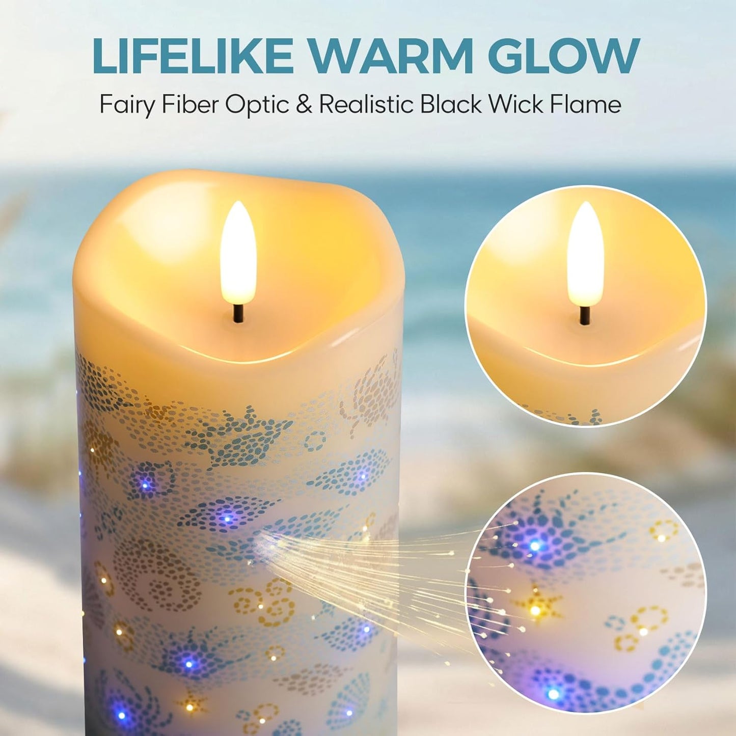 Eywamage Fiber Optic Flameless Pillar Candles with Remote, Floral Butterfly Spring LED Candles Flickering Home Decor Gift Set of 3