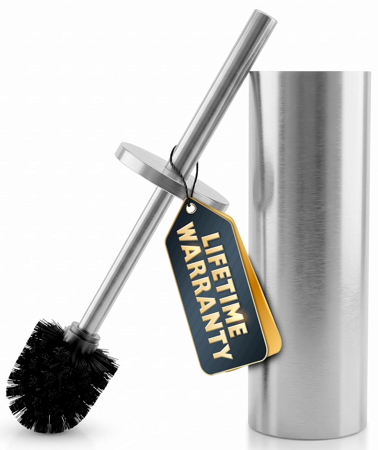 Black Toilet Brush and Holder Set - Slim Matte Design that Fits Anywhere - Stainless Steel Toilet Bowl Brush and Holder with 2 Rounded Corners, Replaceable Head, Removable Inner Bowl & Splash Guard