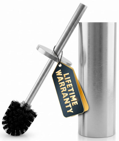 Black Toilet Brush and Holder Set - Slim Matte Design that Fits Anywhere - Stainless Steel Toilet Bowl Brush and Holder with 2 Rounded Corners, Replaceable Head, Removable Inner Bowl & Splash Guard