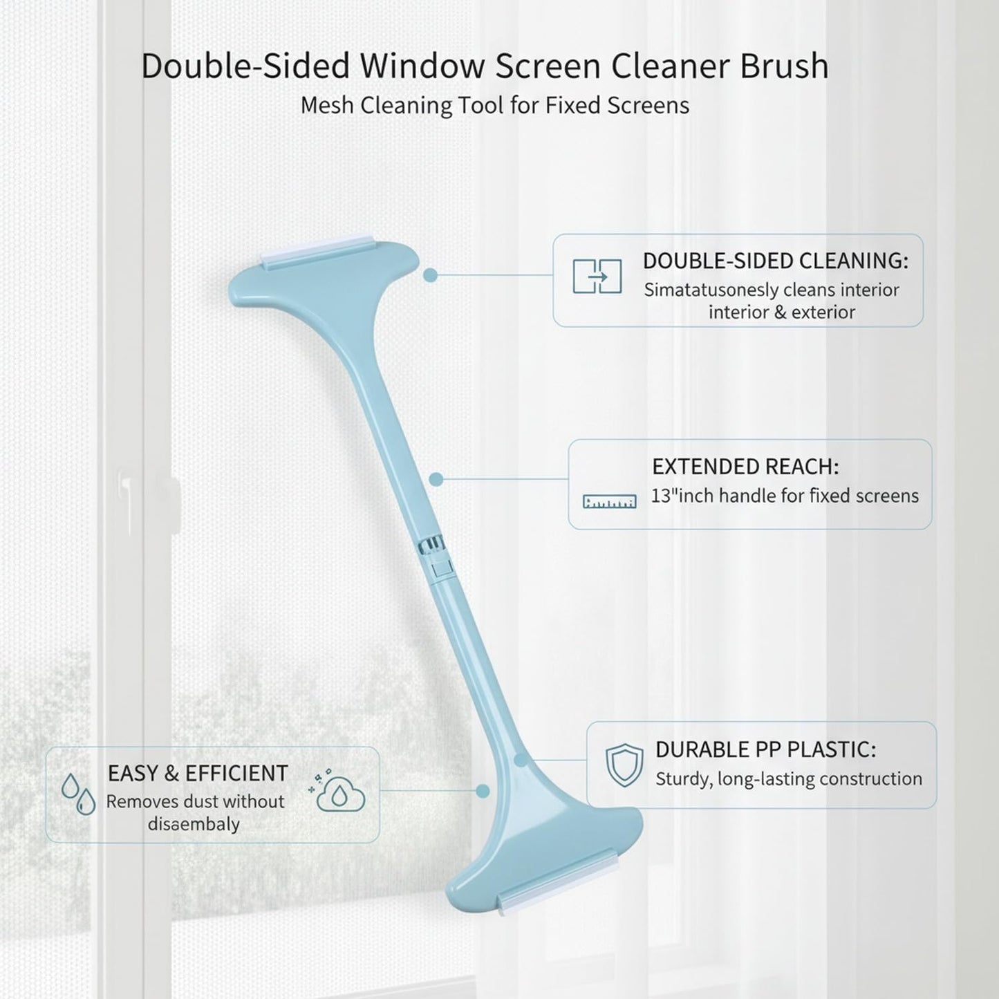 Clean Fixed Window Screens Without Removal: Double-Sided Mesh Brush Tool, Durable PP Plastic