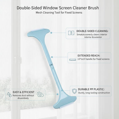 Clean Fixed Window Screens Without Removal: Double-Sided Mesh Brush Tool, Durable PP Plastic