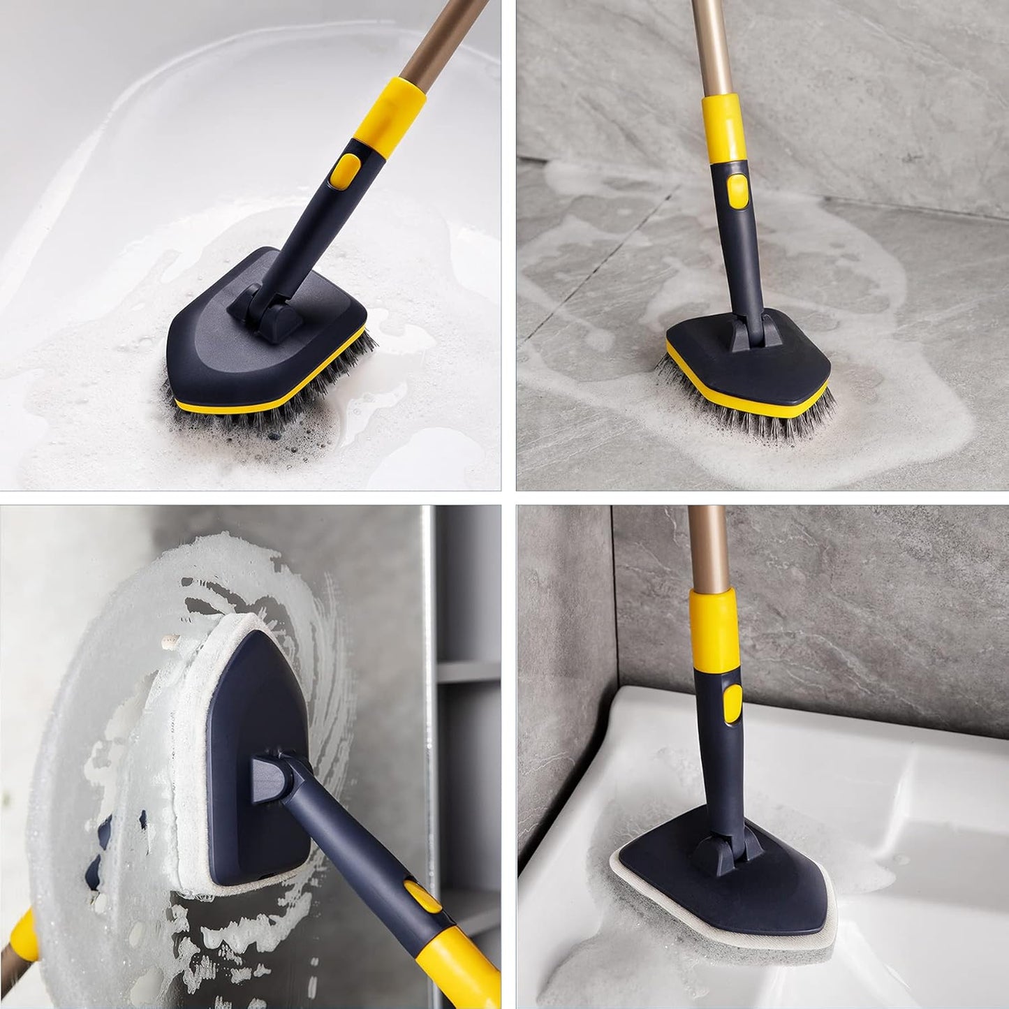 Yocada Tub Tile Scrubber Brush 2 in 1 Cleaning Brush 4*Scouring Pads 58.2 Inch Adjustable Telescopic Pole Stiff Bristles for Cleaning Bathroom Kitchen Toilet Wall Tub Tile Sink Non Scratch