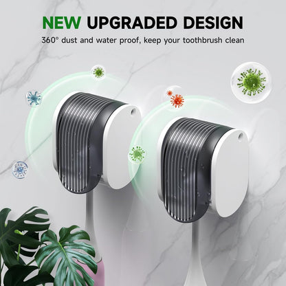 2 Pcs Toothbrush Holders Wall Mounted, Single Slot Design, Shower Self Adhesive Wall Mounted Toothbrush Holder with Cover, Waterproof and Dustproof, Suitable for Bathroom, Family, Travel (Transparent)