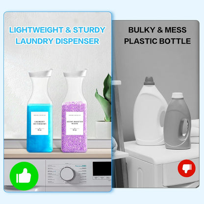 Laundry Detergent Dispenser Bottle 40oz with Waterproof Label for Laundry Detergent Soap Fabric Softener Bleach Scent Booster Beads, Sturdy PET Bottle for Laundry Room Decor 2 Pack White