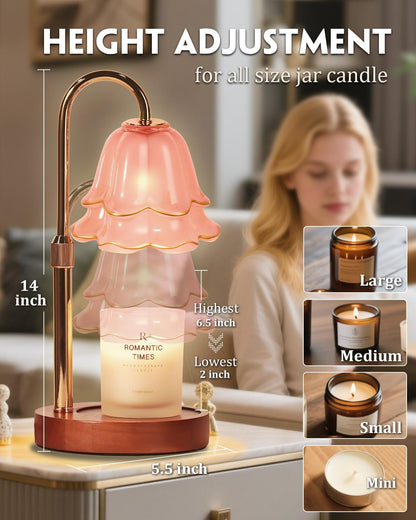 Funistree Flower Candle Warmer Lamp with Timer & Dimmer, Adjustable Height Candle Warmer, Christmas Birthday Gifts for Women Mom, House Warming New Home Decor, Wax Warmer with 2 Bulbs for Jar Candles