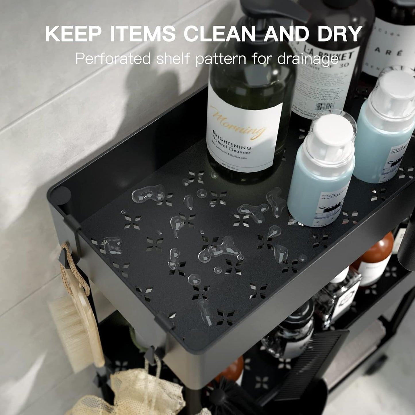 Pipishell Slim Storage Cart with Wheels - Bathroom Cart Organizer Storage, 4 Tier Rolling Carts for Bathroom, Laundry Room, Kitchen, Narrow Space, Black PIUC05