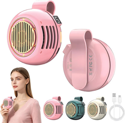 Portable Silent Mini Bladeless Fan Clip On, Small Fan Clip on for Shirt & Waist, 5-Speed Adjustable, Suspended Whirlwind Fan with HD Display Screen, For Outdoor Travel Office(Green)