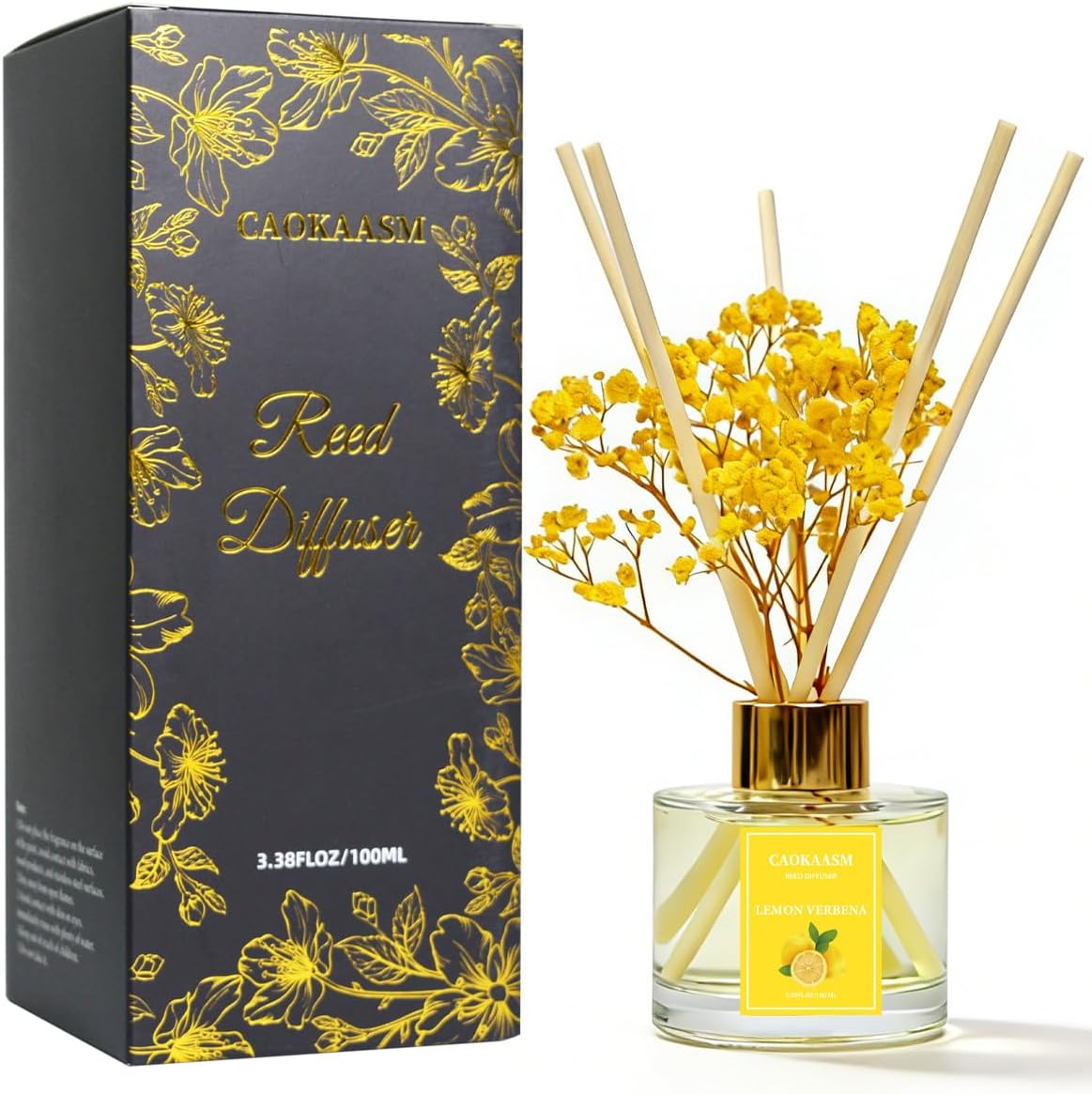 Reed Diffuser Set-Lemon Verbena Scent Fragrance Oil Diffuser with 6 Reed Sticks | Home & Bedroom Bathroom Decor,3.38 fl oz (100ml)