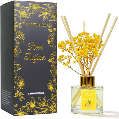 Reed Diffuser Set-Lemon Verbena Scent Fragrance Oil Diffuser with 6 Reed Sticks | Home & Bedroom Bathroom Decor,3.38 fl oz (100ml)
