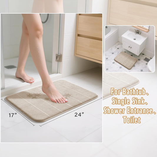 Yimobra Memory Foam Bath Mat, Super Soft Absorbent Bathroom Rug Non Slip, Quick Dry, Machine Washable Floor Carpet for Tub Shower, Home Decor Accessories, 24x17, Grey