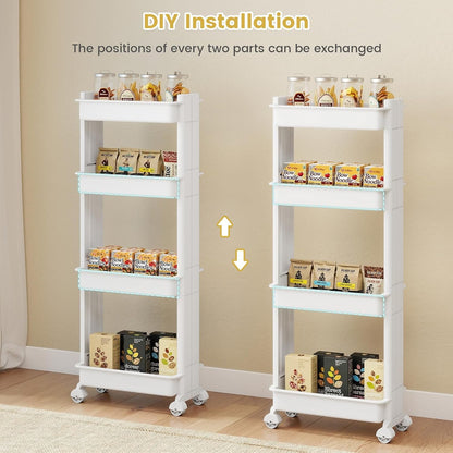 GOFLAME 4-Tier Rolling Utility Cart, Multifunctional Slim Storage Trolley with Detachable Trays and Wheels, Mobile Shelving Unit Organizer for Kitchen, Living Room and Bathroom (20” × 5” × 40”)