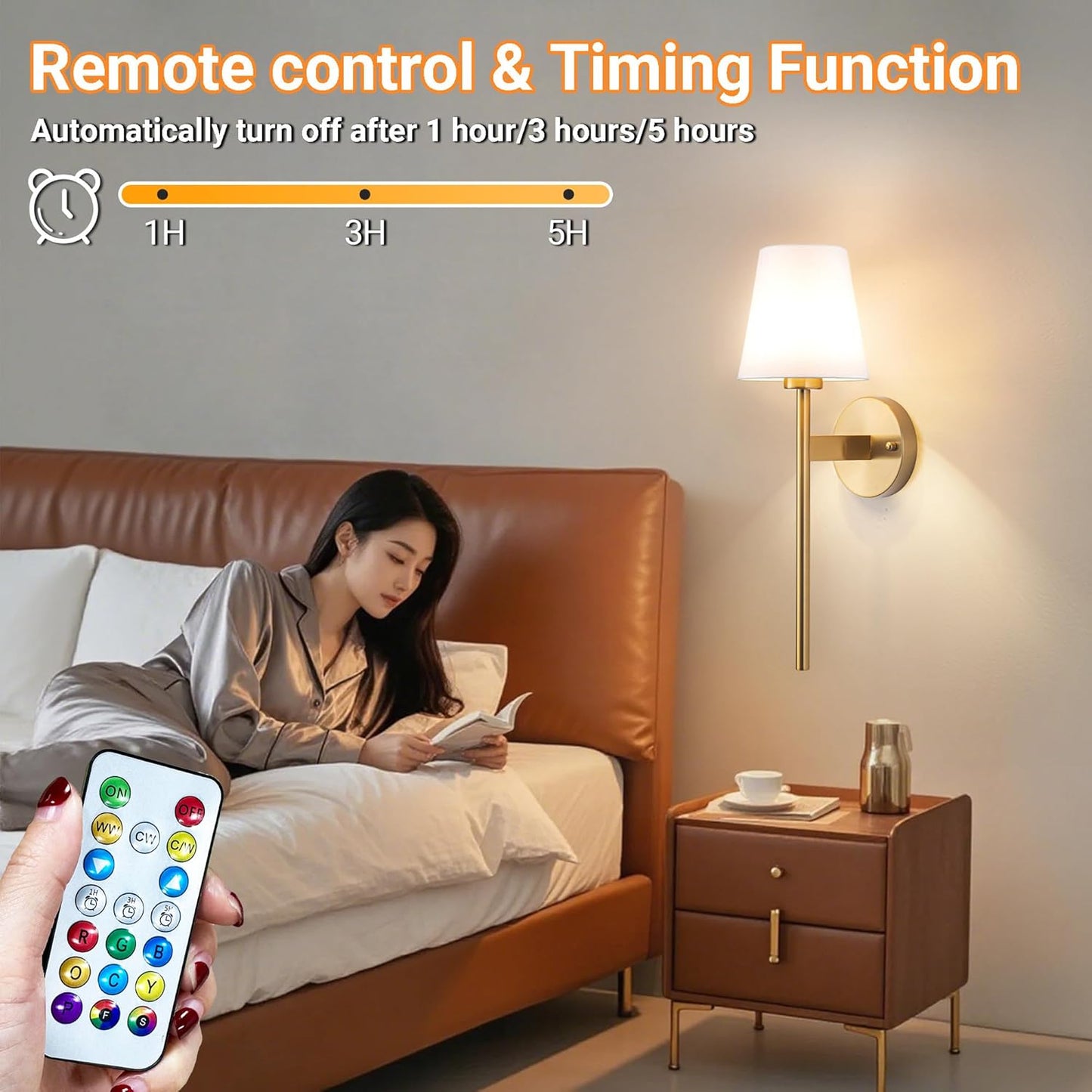 Nekhung Battery Operated Wall Sconces Set of Two, Wireless Battery Wall Light with 10000mAh RGB Dimmable Magnetic Bulb and Remote, Rechargeable Sconce Wall Decor for Bedroom Living Room Hallway