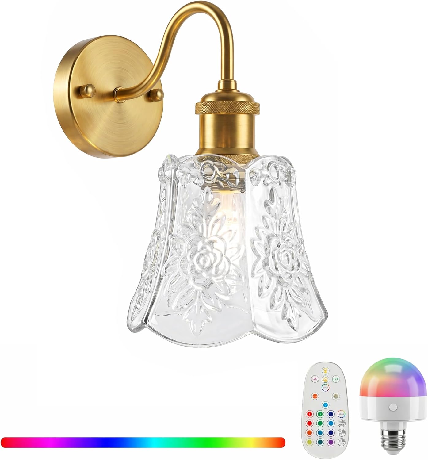 YUNICE Rechargeable Wall Sconces Set of 2 Battery Operated Wall Sconce with Remote Control Dimmable Cordless Wall Lamp with Amber Glass Lampshade Antique Brass Wall Lights for Bedroom Living Room