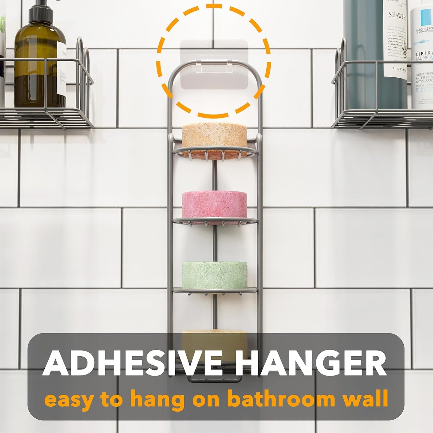 SpaceAid 4 Tier Shampoo Bar Holder for Shower, Self Draining Soap Bar Holders Caddy for Bathroom Wall and Kitchen Sink, Shampoo Bar Dish Rack, Stainless Steel Bar Soap Holder (Black)