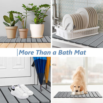 AWW Foldable Stone Bath Mat, Quick Dry Diatomaceous Earth Bath Mat with Non-Slip Mat, Super Absorbent, Easy to Clean, Compact for Small Bathrooms, 23.6 x 15.5, Grey