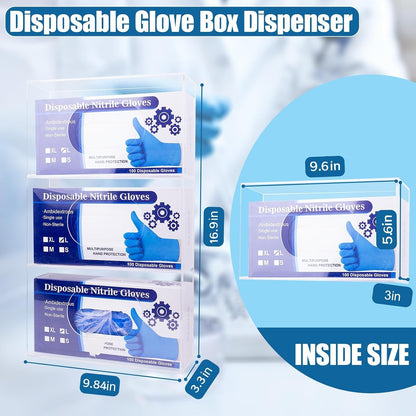 Wall-Mounted Acrylic Glove Box Dispenser Holder,3 Cartons Capacity,Glove & Facial Tissue Wire Rack for Kitchen,Healthcare,Hospital,Etc(3’’Internal width suitable for Small to Medium-Sized Glove Boxes)