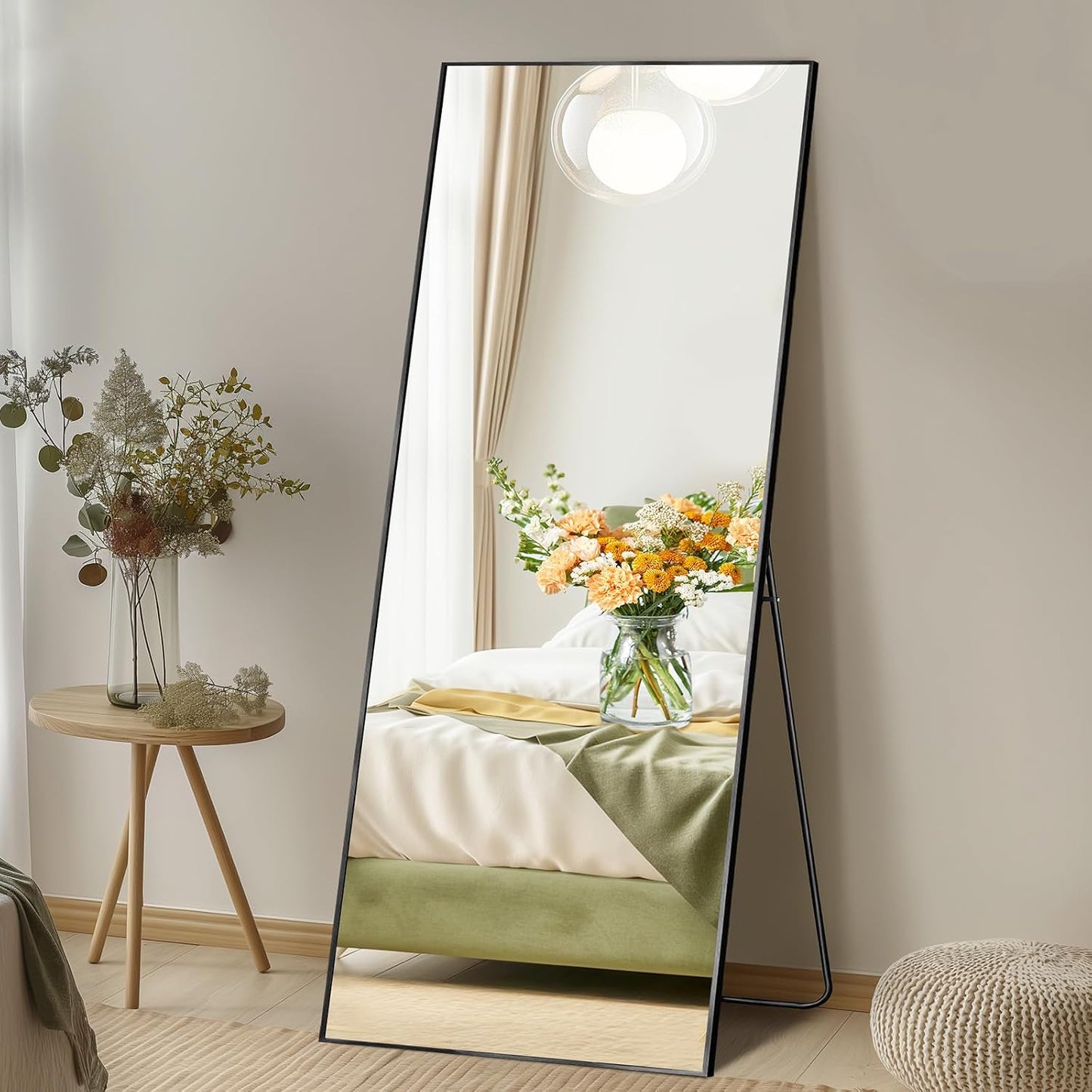 59"x16" Arched Full Length Mirror, Full Body Mirror with Leaning or Standing, Floor Standing Aluminum Frame for Bedroom, Livingroom, Cloakroom, Black