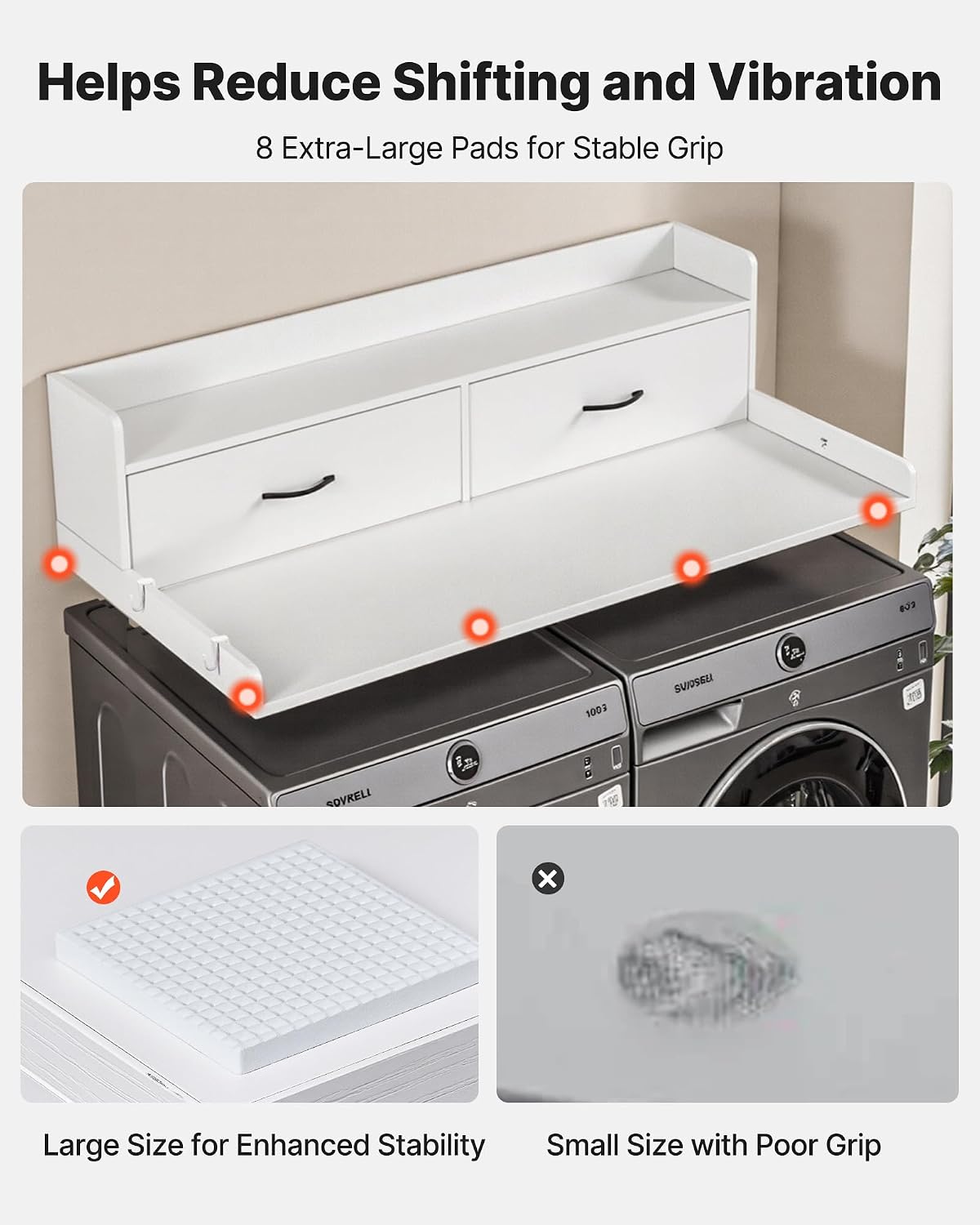 VEVOR Washer Dryer Countertop with 2-Tier Shelf, 54" x 27" Wooden Washer and Dryer Countertop with Anti-Slip Pads, Water-Resistant Laundry Topper Cover for Laundry Room Organization and Storage, Black