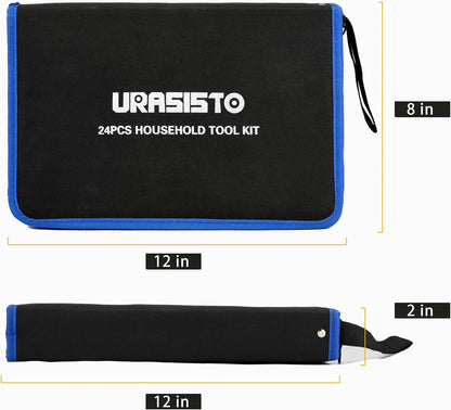 URASISTO 24-Piece Household Tool Kit for Men Repair Hand Tool Set Bag with Hammer, Screwdriver,Pliers, Wrench set with Storage Bag
