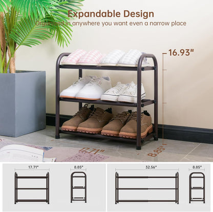 Gonfoam Shoe Rack for Closet, Expandable Shoe Organizer Storage Shelf, Adjustable Metal Free Standing Small Closet Shoe Rack for Entryway, Doorway (2-Tier Black)