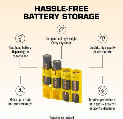 AA Battery Storage Caddy by Storacell, Black, Holds 4 Batteries (Not included)