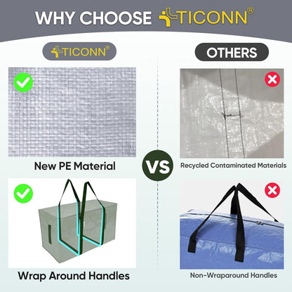 TICONN 4 Pack Extra Large Moving Bags Heavy Duty with Zippers & Carrying Handles, Durable Storage Bags Moving Boxes for Closet Organizers and Storage (4 Pack, Blue)
