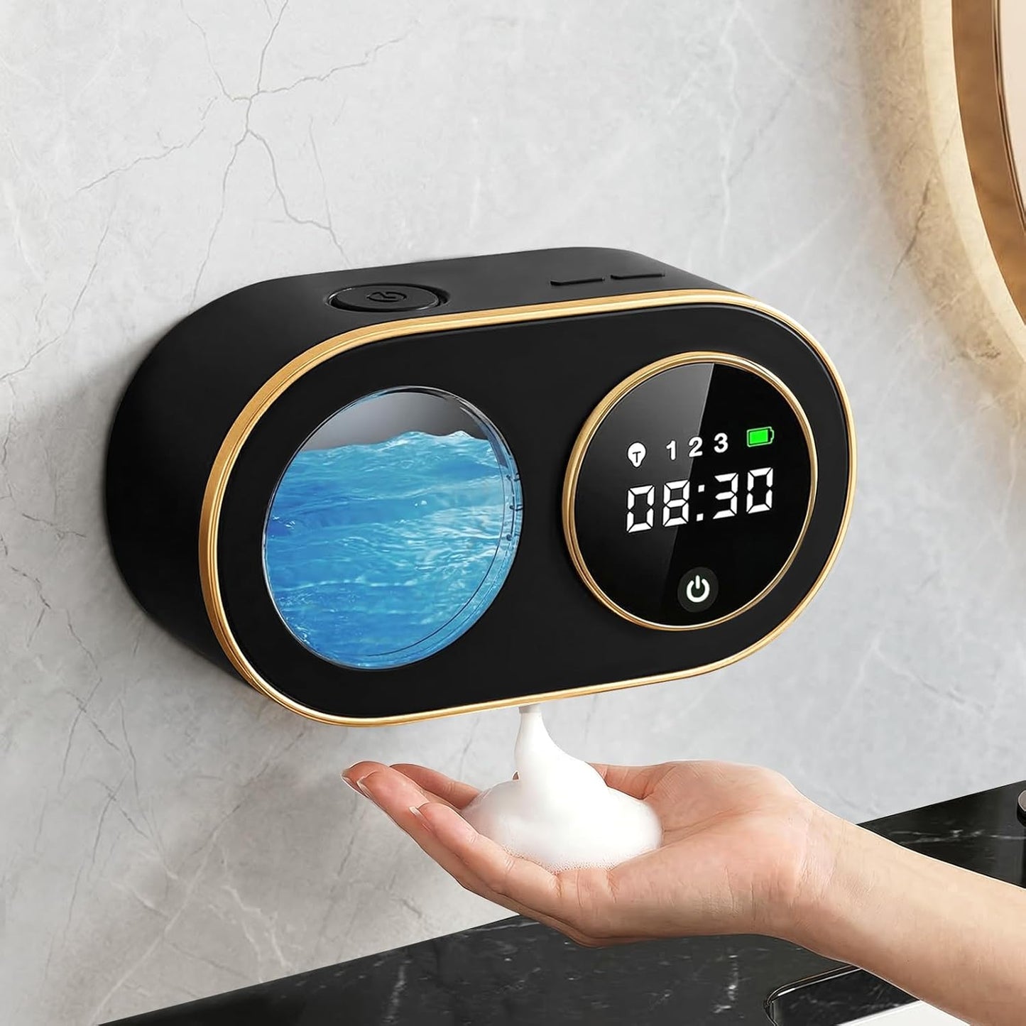 Automatic Soap Dispenser, 320ML Touchless Smart Hand Soap Dispenser, 3 Adjustable Soap Levels, Rechargeable Wall Mounted Electric Foam Soap Dispenser for Bathroom Kitchen Office (White - T1)