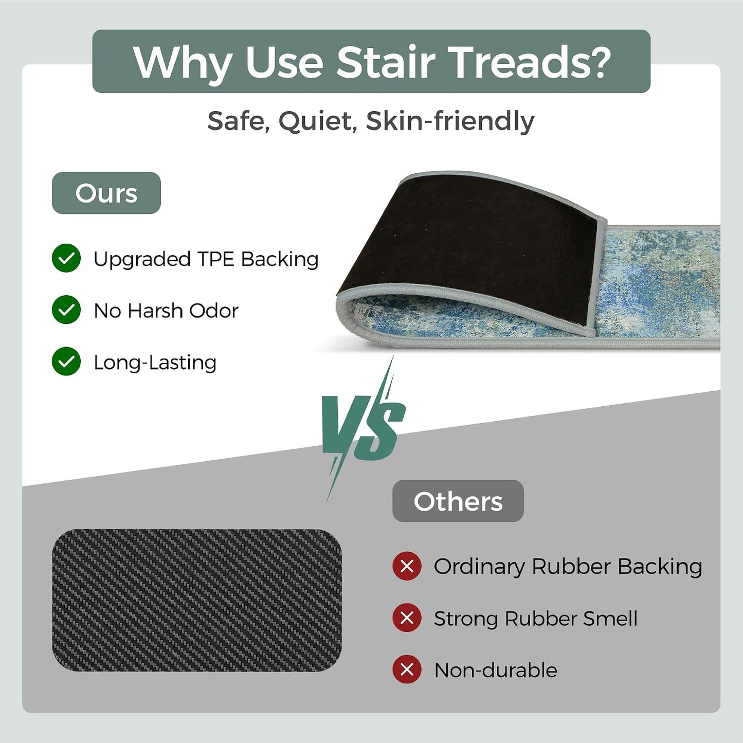 sarben Non Slip Stair Treads for Wooden Steps 15PCS - 8"x30" Indoor Safety Carpet, Edging Mats with TPE Adhesive Backing, Pet and Elderly Friendly Stair Rugs (Taupe) - Colors A