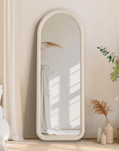 Delma Arched Full Length Mirror, Free Standing Floor Velvet Finish Frame Mirror for Leaning or Hanging, Soft Touch Bedroom & Living Room Decor, Brown
