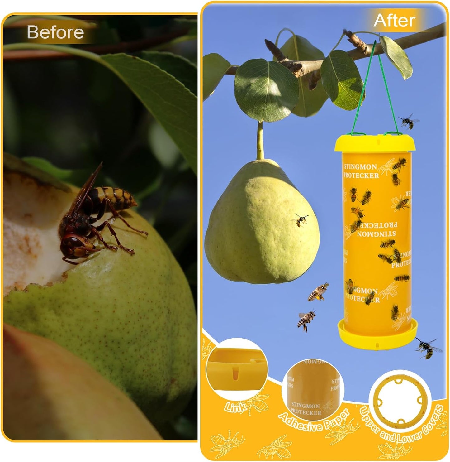 4 Pack Wasp Traps Outdoor Hanging, Carpenter Bee Traps for Outside Yellow Jacket Trap Hornet Trap Wasp Catchers Killer