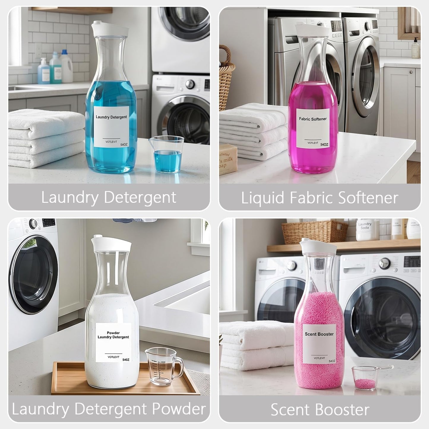 54 OZ Laundry Detergent Dispenser, Laundry Soap Dispenser, Liquid Laundry Detergent Container and Organizer, Clear Plastic Fabric Softener and Laundry Powder Dispenser for Laundry Room, 2Pack