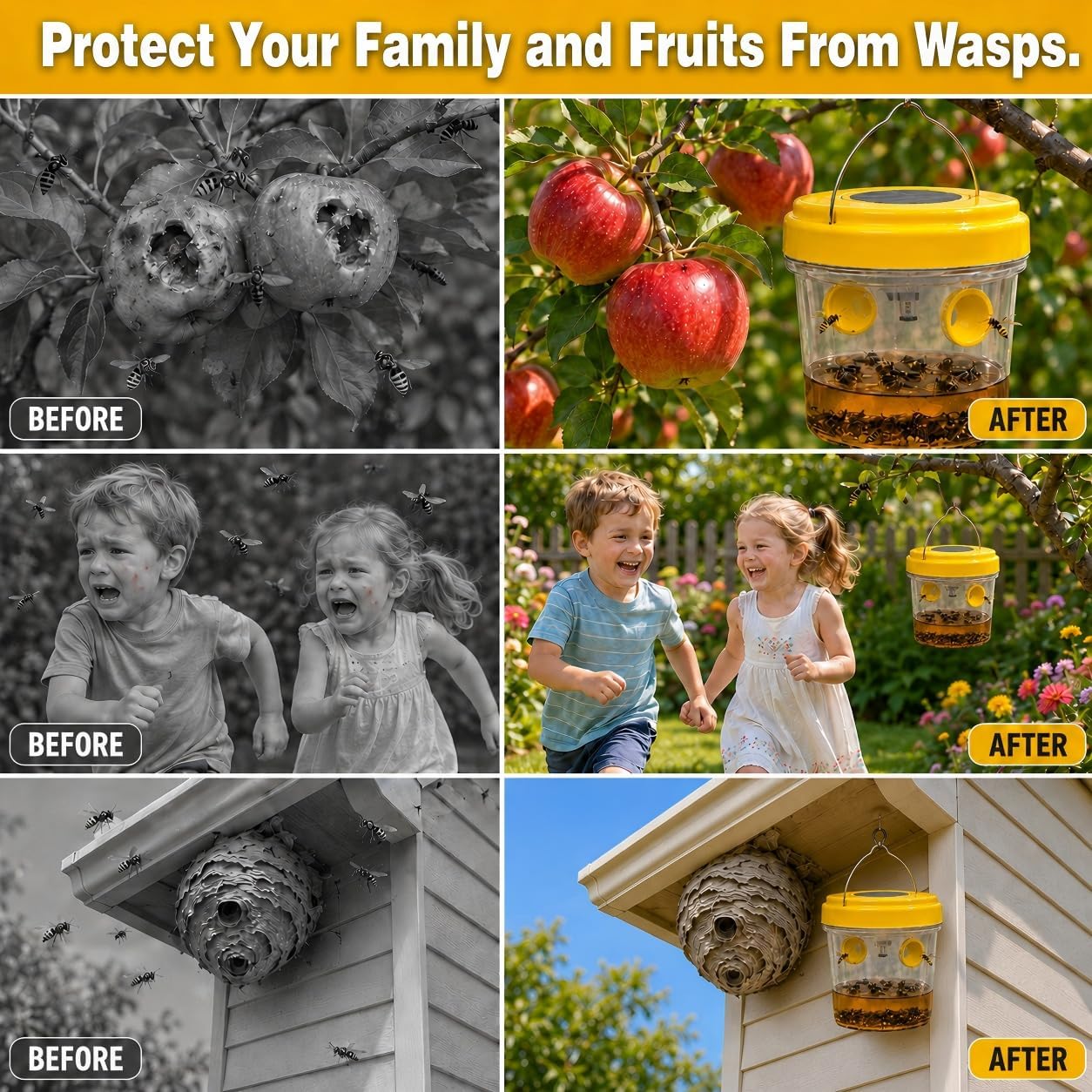 4 Pack 2026 New Upgrade Wasp Trap Outdoor Hanging, Yellow Jacket Traps, Bee Traps Outdoor Hanging, Carpenter Bee Traps for Outside, Hornet Traps