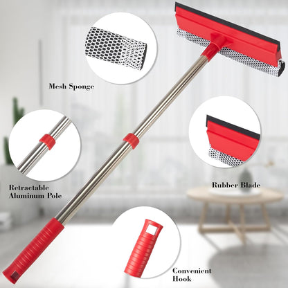 Professional Standard Window Squeegee,2-in-1 Window Cleaner Sponge and Soft Rubber Strip with Retractable Stainless Steel Handle(15.3"-23.6") for Gas Station, Glass,Shower,Outdoor Window Cleaning