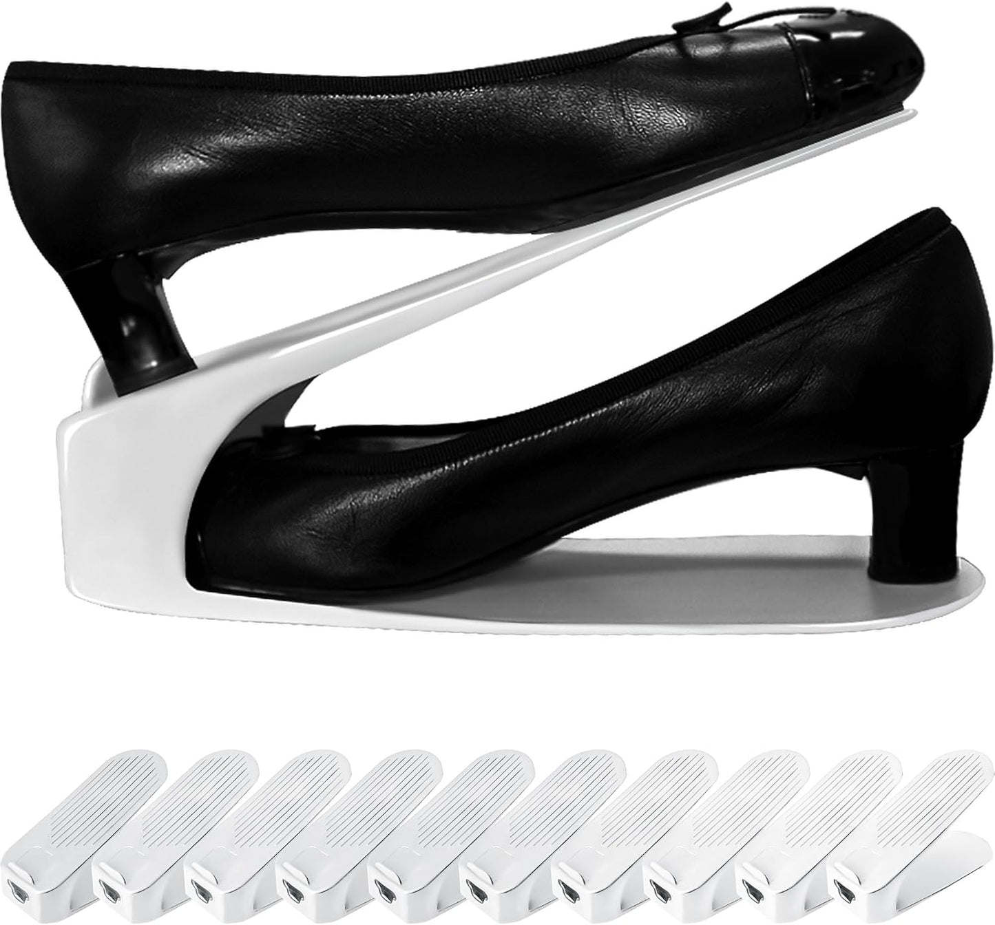 One-Piece Shoe Slot Organizer, Space-Saving Stackers for Closet, Entryway & Shoe Rack | No Assembly Needed (10, Black)