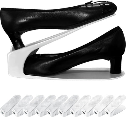 One-Piece Shoe Slot Organizer, Space-Saving Stackers for Closet, Entryway & Shoe Rack | No Assembly Needed (10, Black)