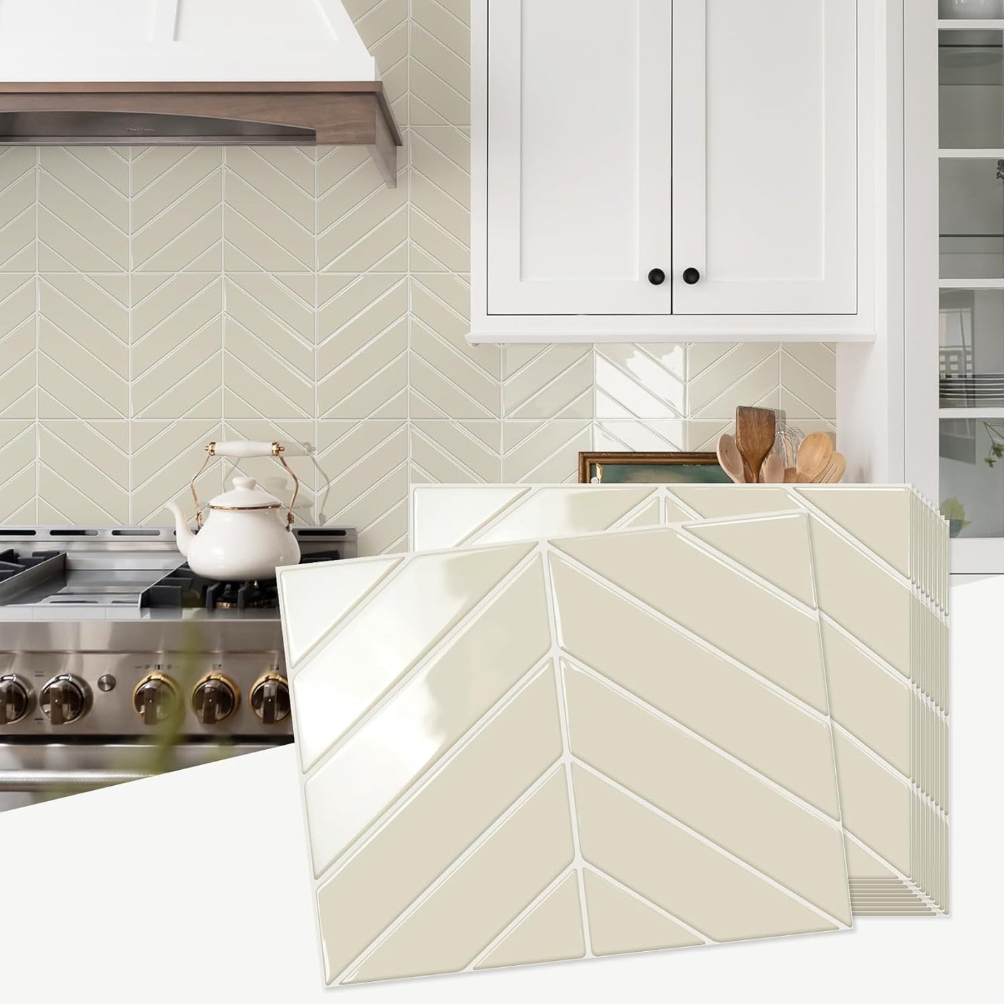 STICKGOO 10 Sheets Thicker Herringbone Peel and Stick Backsplash, 12.6”×9.7” Stick on Wall Tiles, Self Adhesive Tile Sticker for Kitchen Backsplash and Bathroom, White with Grey Grout